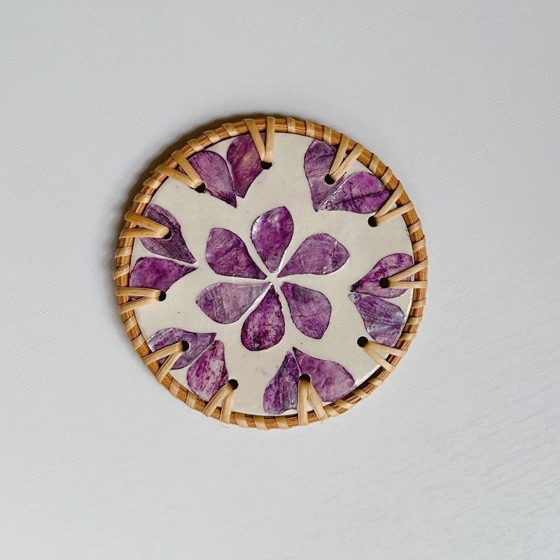 Handmade Seashell Art Coaster Seashell Coaster Handcrafted Seashell Flower Pattern Table Coasters Artistic for Home for Tables Oasis Select Style 1