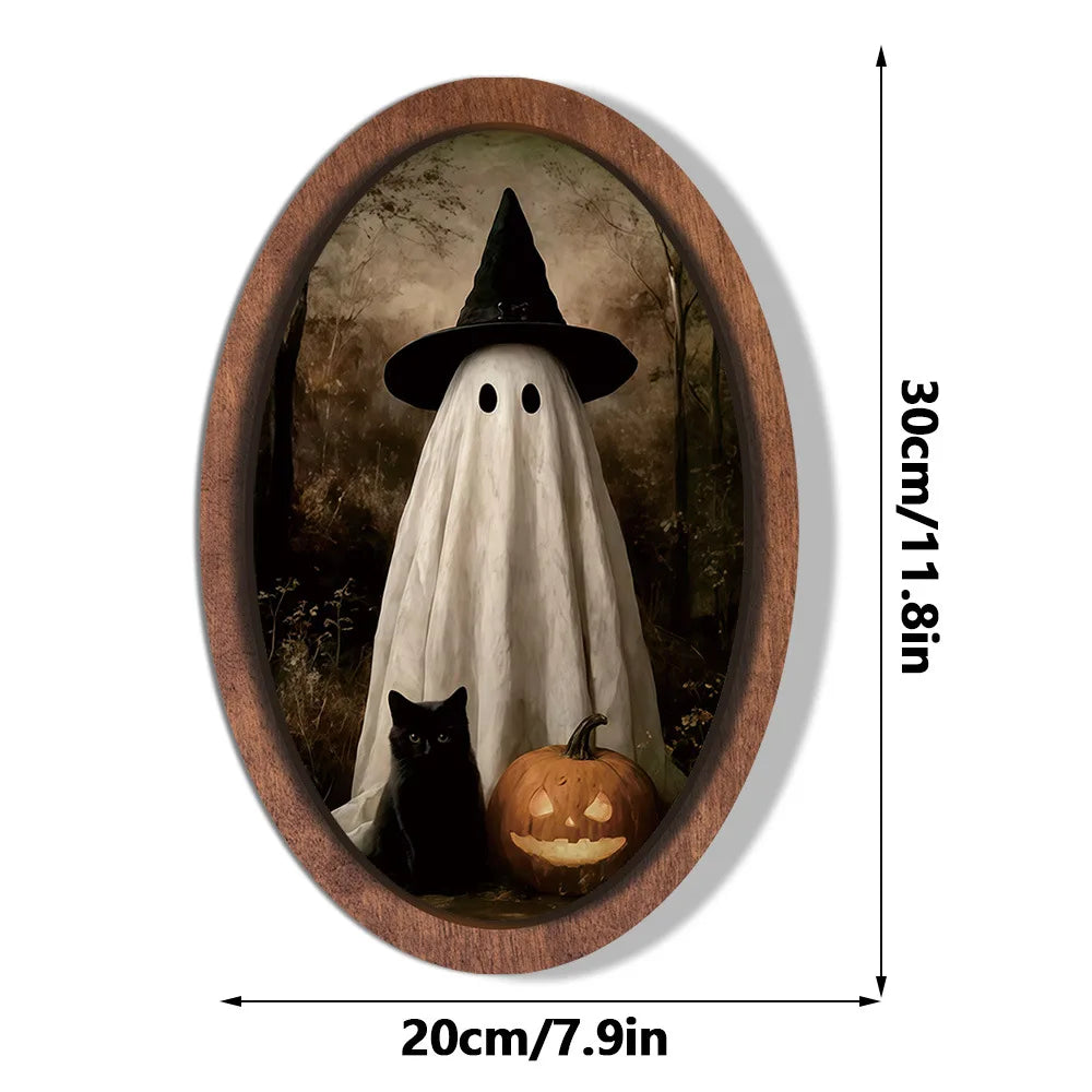 Halloween Ghost Wooden Photo Frame Painting Retro 3D Hanging Plaque Festival Decor Wall Sticker for Home Party Wall Decor Oasis Select MZ1154 Medium