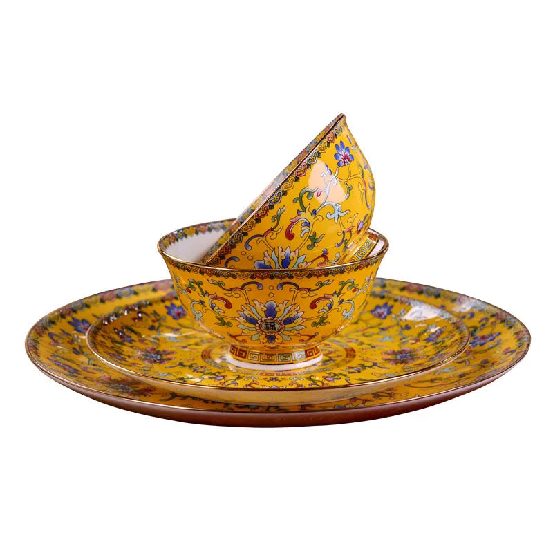 Jingdezhen Ceramic Bowl Household Bowl and Dish Set Tableware Combination Palace Chinese Bowl and Dish Hotel Clubhouse Oasis Select