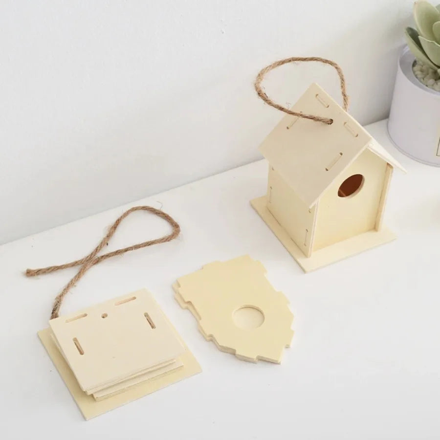 Wooden Mini Miniature Doll House DIY Small House Kit Accessory Pet Supplies Hanging Birdhouse Hideouts for Outside Balcony Oasis Select Style4