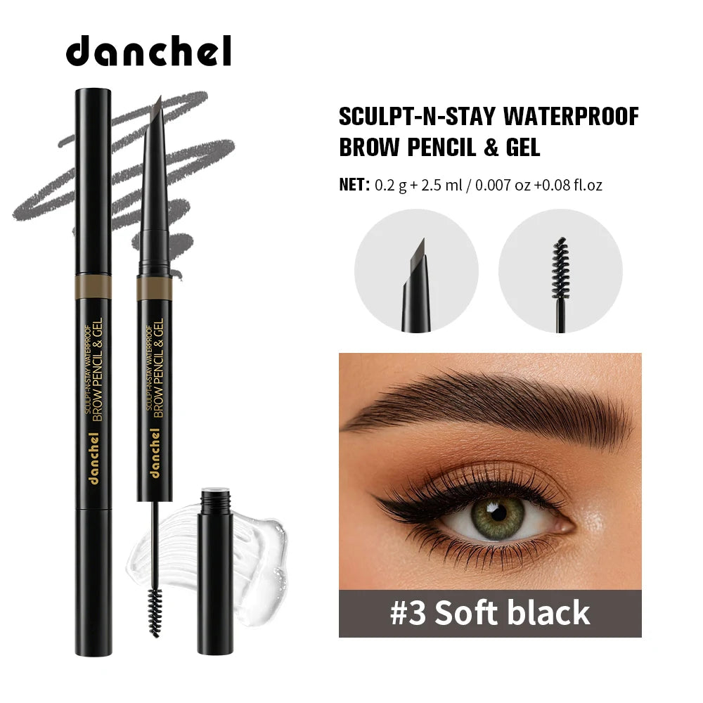 2-in-1 Eyebrow Pencil & Gel Quick Drying Transparent Eyebrow Gel Waterproof Long Lasting Strong-hold Dual-ended Eyebrow Pencil Oasis Select Soft black