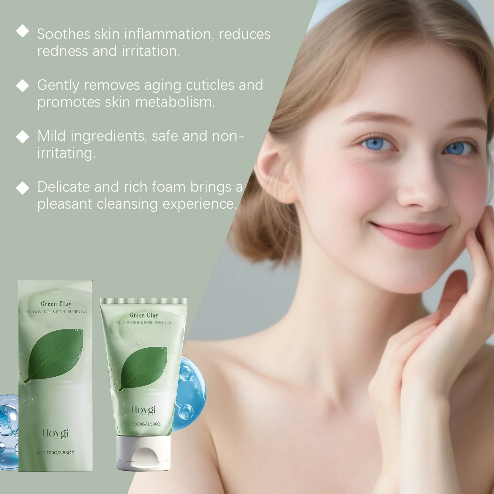 Hoygi Green Clay Centella Cleanser – Acne & Sensitive Skin Facial Cleanser Oasis Select
