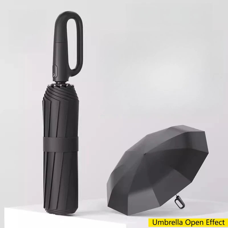 UPF50+ Auto Lock Carabiner Folding Umbrella for Backpack Quick Attach Detach Portable Outdoor Travel Umbrella Oasis Select Black 1Pc 8K full-fiber