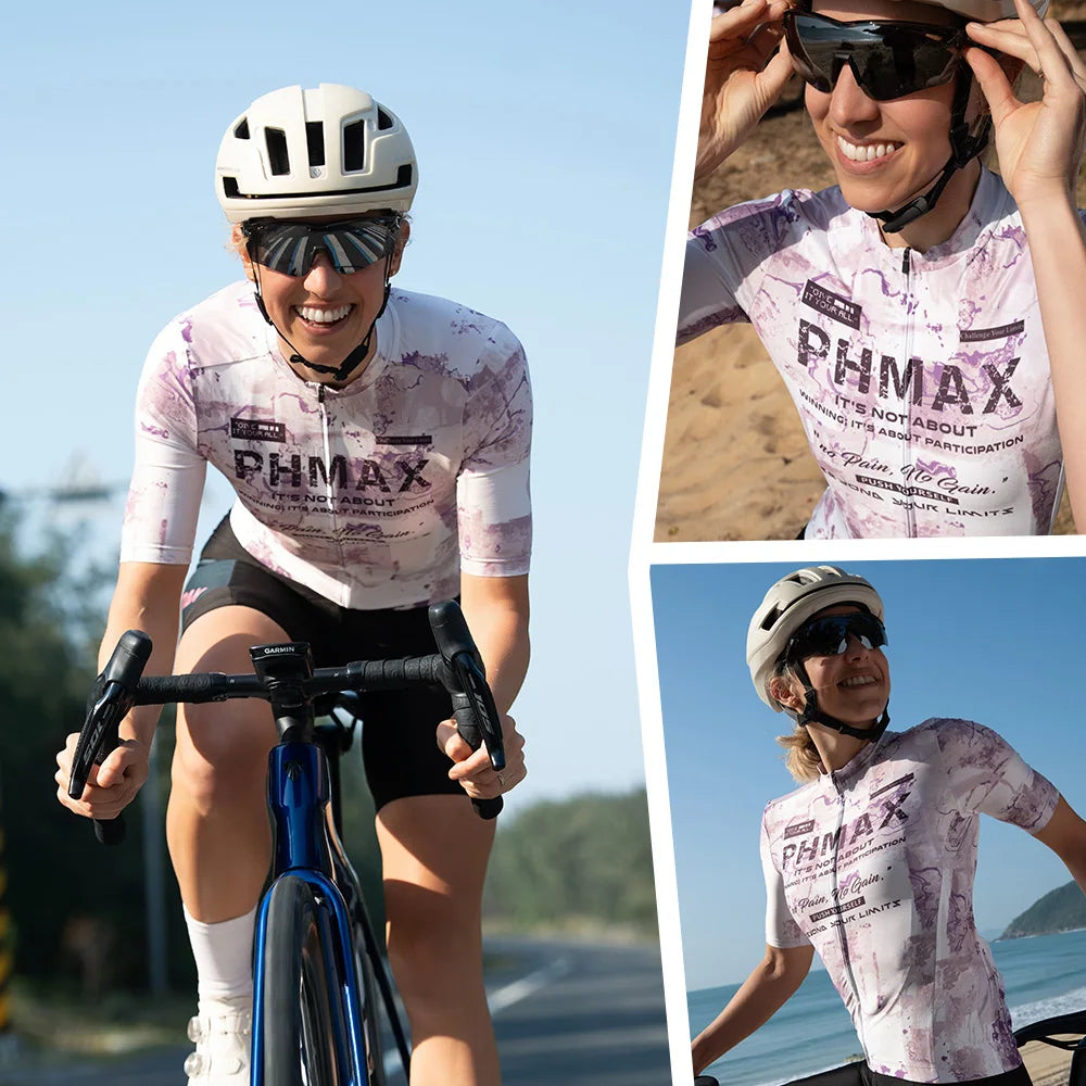 PHMAX Women's Summer Short Sleeve Cycling Jersey Slim Fit Cycling Shirt With 3 Pockets Full-Zip Design Road Bicycle Clothing Oasis Select