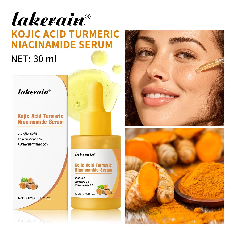Lakerain Kojic Acid Turmeric Niacinamide Serum Gentle Sooth Brighten Face Skin Serum Nourishing Deeply Hydrating Skin Essence Oasis Select 01