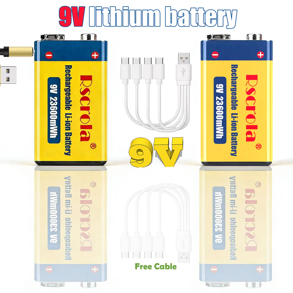 9V 23600mWh USB Lithium-ion Batteries 9V 6F22 Li-po Battery Constant Voltage 9V Output USB Li-ion Rechargeable Batteries Oasis Select