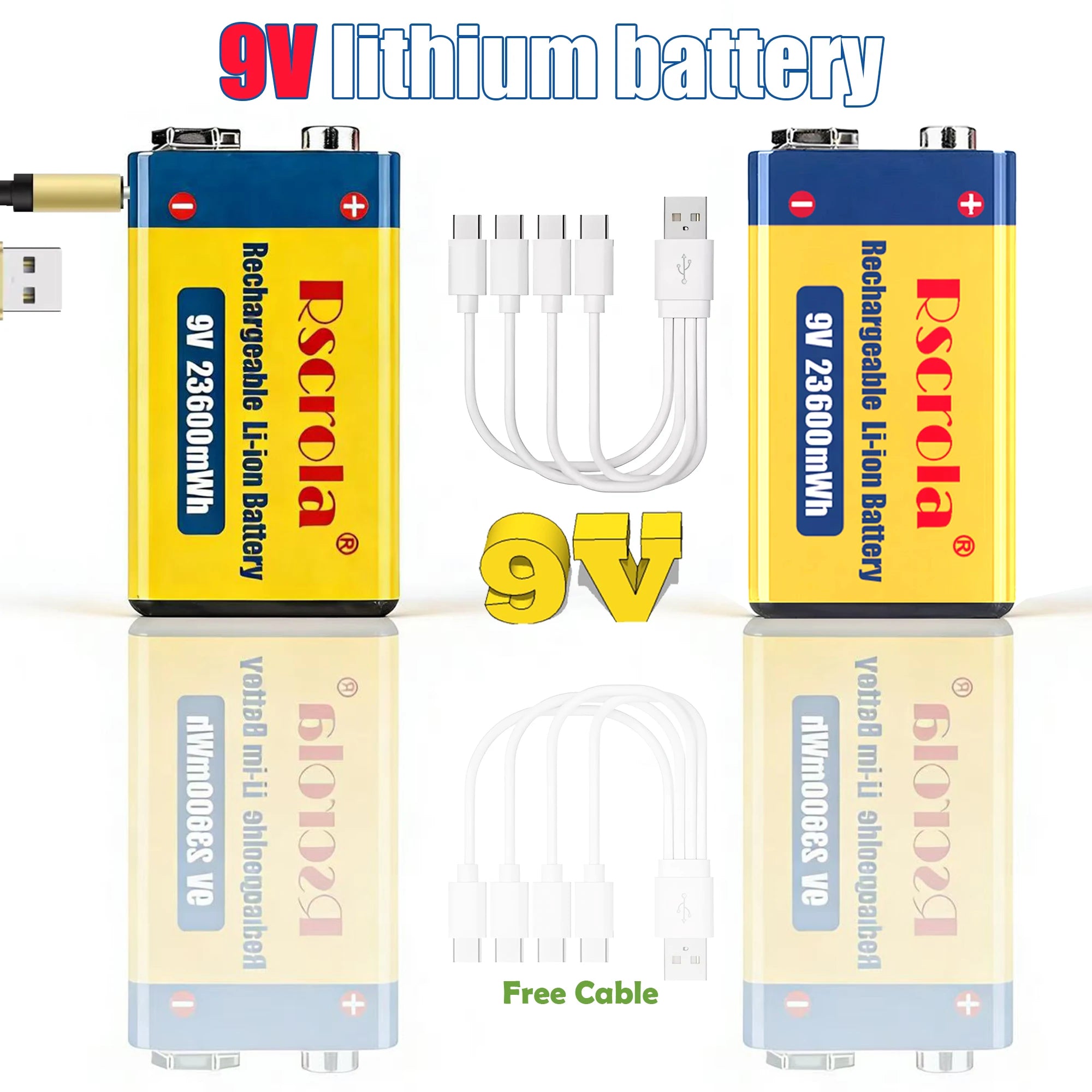 9V 23600mWh USB Lithium-ion Batteries 9V 6F22 Li-po Battery Constant Voltage 9V Output USB Li-ion Rechargeable Batteries Oasis Select