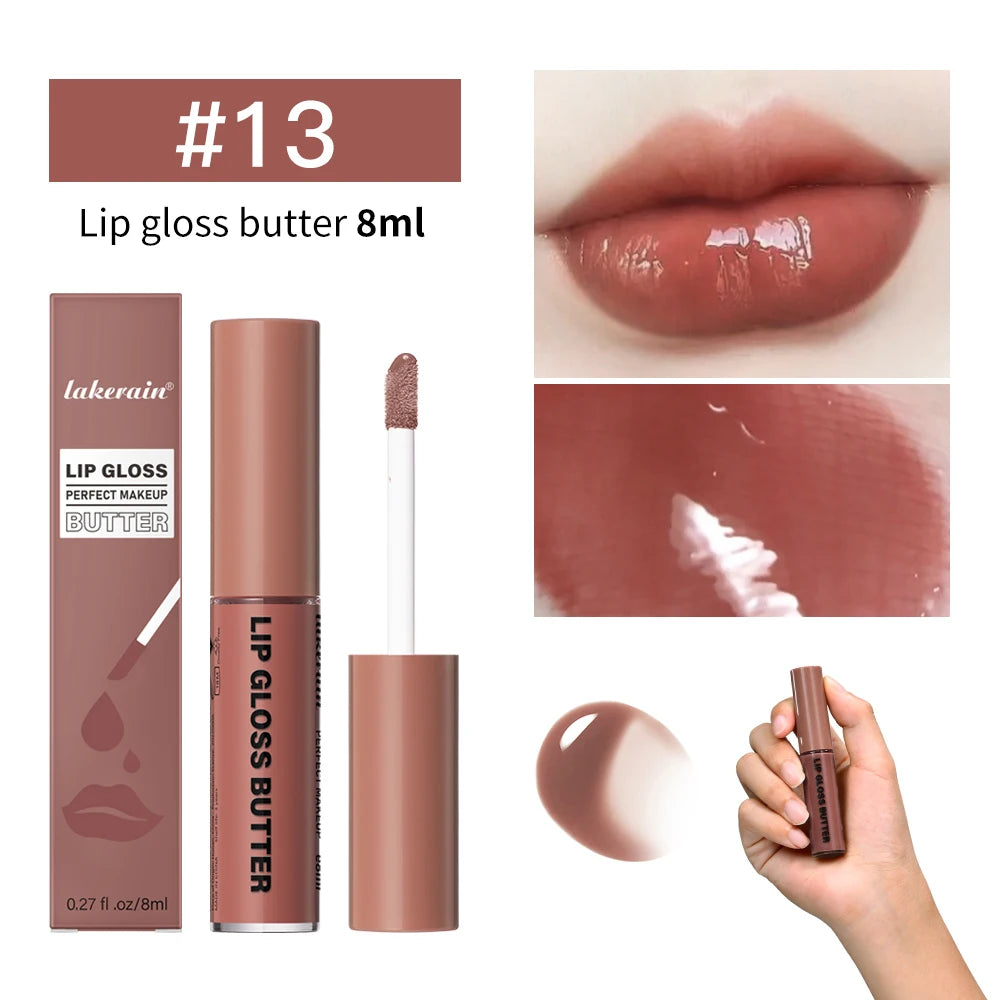 8ml Butter Non-stick Cup Gloss Lip Gloss Moisturizing Mirror Lip Gloss Lasting Color Lip glaze Dye Lip Liquid Makeup For Women Oasis Select 13