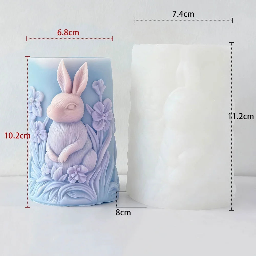 Rabbit Relief Cylinder Candle Silicone Mold Bunny Resin Animal Soy Wax Mould Easter Home Decor Concrete Mould Oasis Select Style 2
