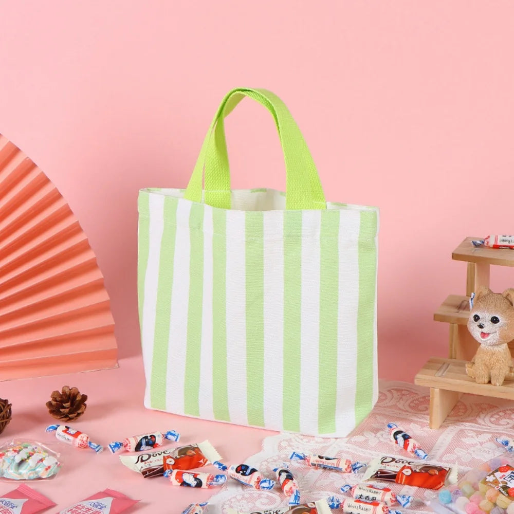 Colorful Striped Canvas Bag Large Capacity Handbag Children's Birthday Gift Bags Women Shopping Handbags Commuter Bento Tote Bag Oasis Select Green 1 other