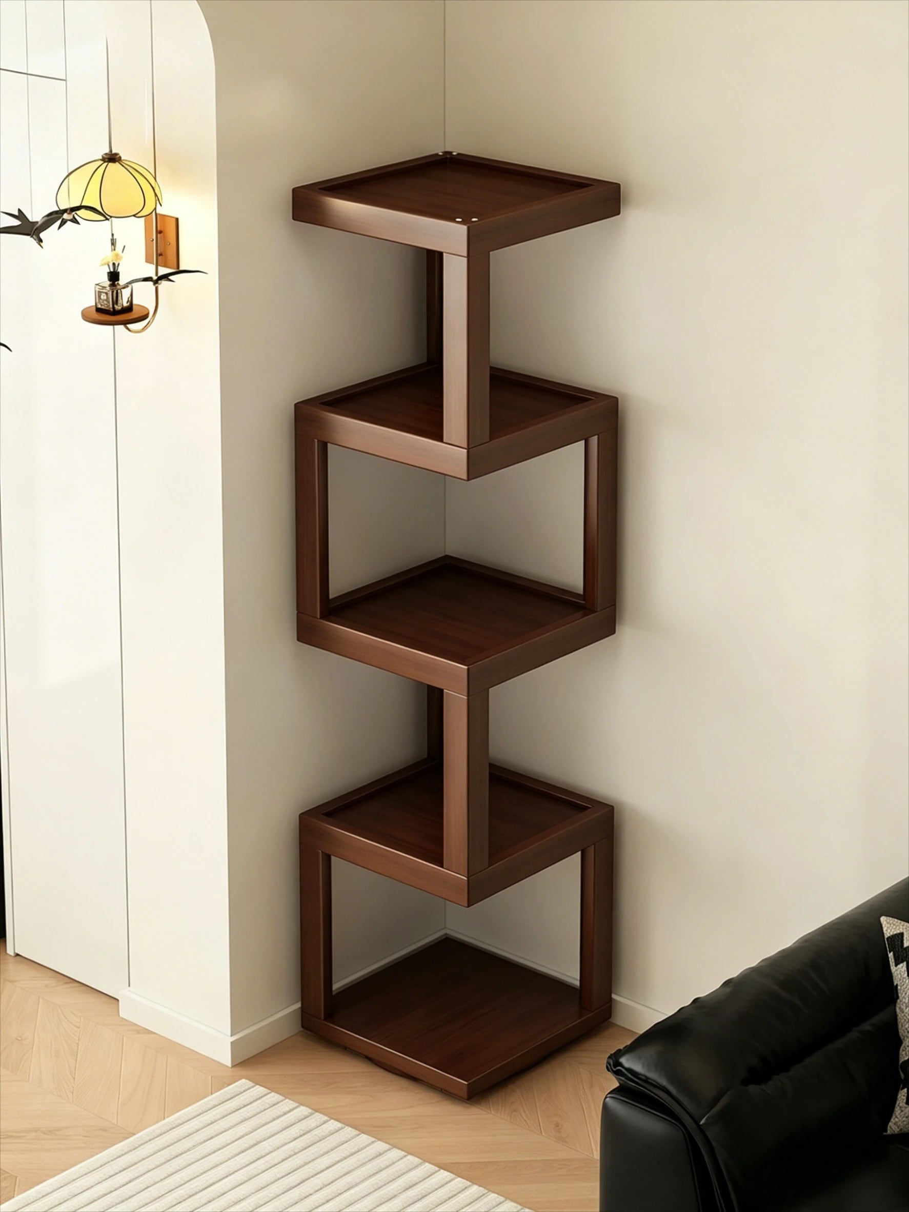 Corner Storage Shelf Triangle Cabinet, Wall Mounted Right Angle Storage Organizer, Bamboo Display Cabinet for Living Room Oasis Select