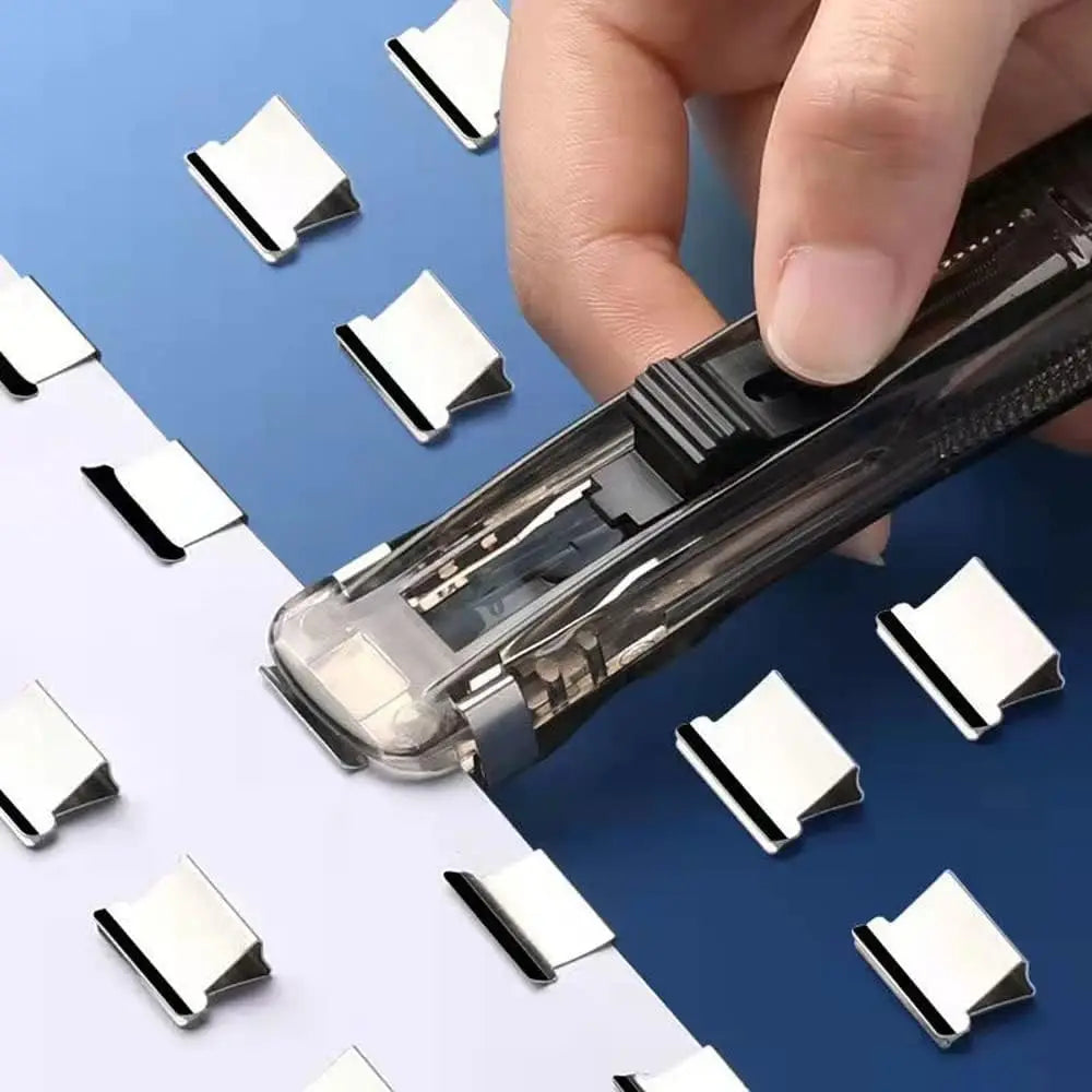Push Stapler, Binder Clips Paper Clamps Desktop Stapler with 50pcs Stainless Steel Refill Clips for Office School Supplies Oasis Select