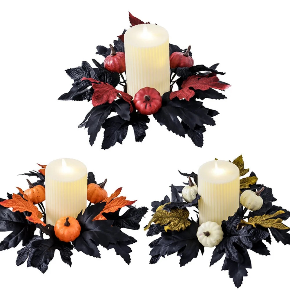 Halloween Candle Wreath Maple Leaf Rose Garland Decoration Home Desktop Festival Decoration Halloween Party Atmosphere Supplies Oasis Select