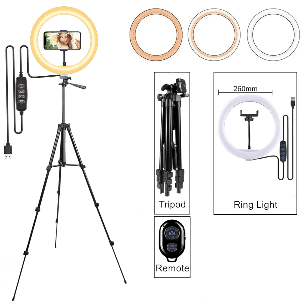 LED Ring Light with Tripod & Phone Holder | VeFly 26cm