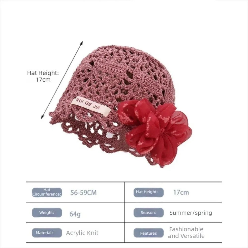 French Breathable Hollow Pullover Hats 3D Flower Hollow Out Beanies Cap Knitted Hat Summer Oasis Select