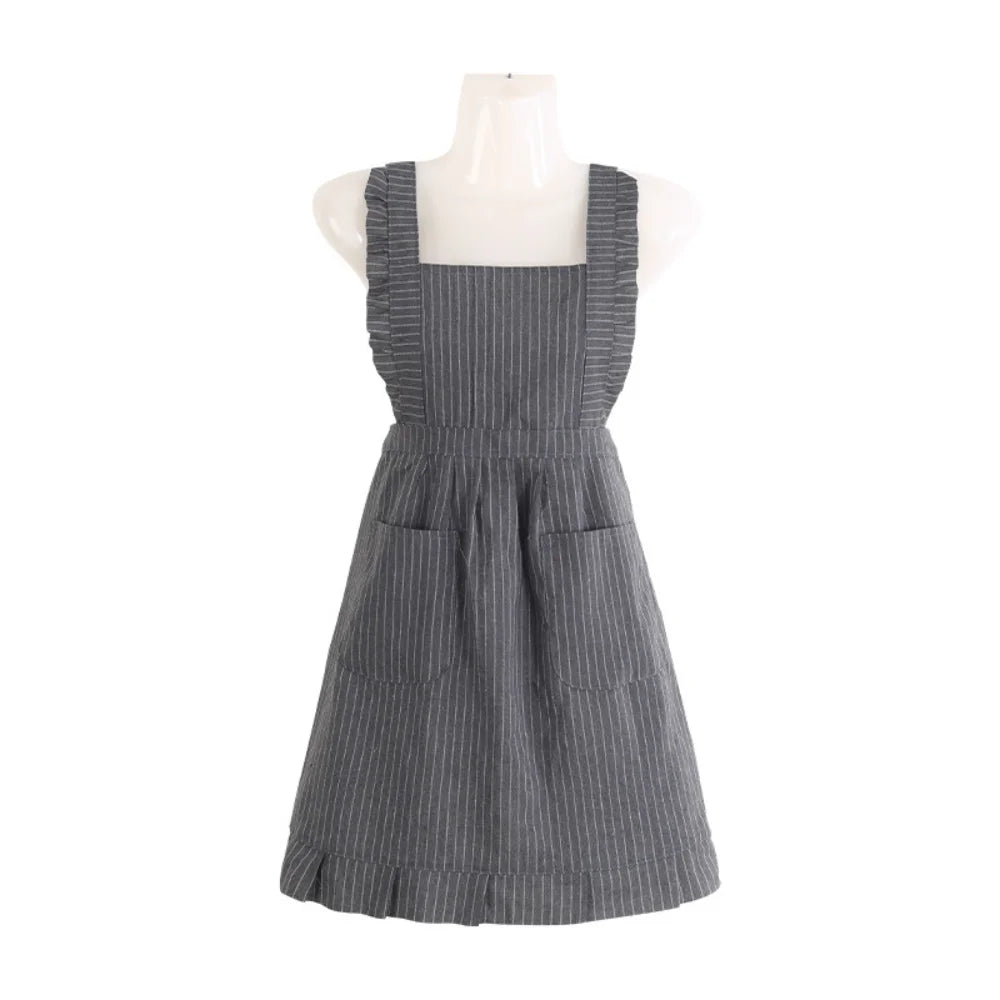 Japanese Korean Cute Lovely Cotton Kitchen Ruffled Aprons, Vintage Baking Apron with Pockets for Chef Cooking Baking Gardening Oasis Select