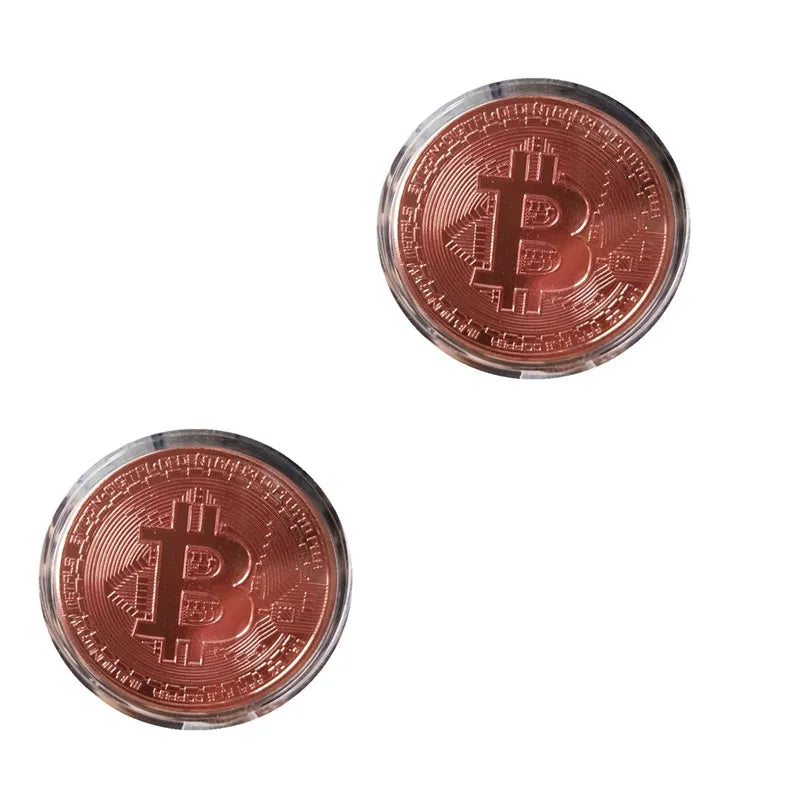 1/2/3/4pcs Gold Plated Coin Art Collection Gold Plated Physical Bitcoins Bitcoin Gift Physical Metal Antique Imitation Coins Oasis Select 2pcs Rose gold