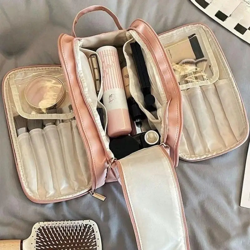 Leather Large Capacity Travel Cosmetic Bag Portable Women Makeup Case Waterproof Multifunctional Toiletry Organizer Storage Bag Oasis Select