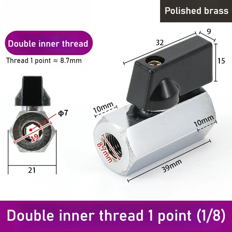 Mini Polished Copper Ball Valve PT1/8, 1/4, 3/8, 1/2 Switch Water Pipe, Gas and Electrical Dual Inside and Outside Oasis Select DN6 Double inside Polishing style