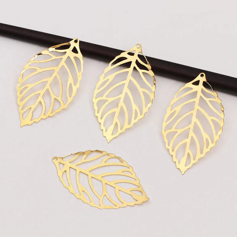 50pcs 3 Size Hollow Gold Tree Leaf Charms Pendants Beads for DIY Necklace Bracelet Jewelry Making Findings Oasis Select