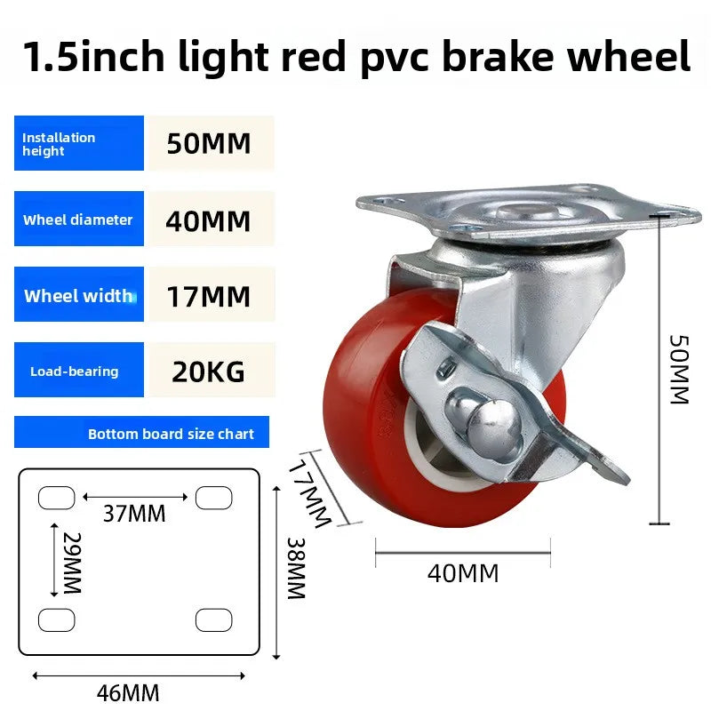 1-2inch Furniture Caster PVC Red Universal Wheel Swivel Caster Roller Wheel For Platform Trolley Accessory Oasis Select 1.5 inch brake