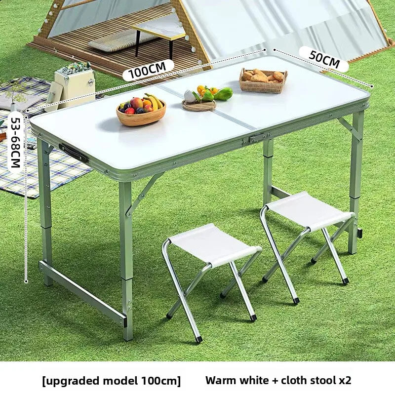 Folding table portable outdoor camping stall night market barbecue table aluminum alloy folding picnic table simple dining table Oasis Select White 100cm 2 stool