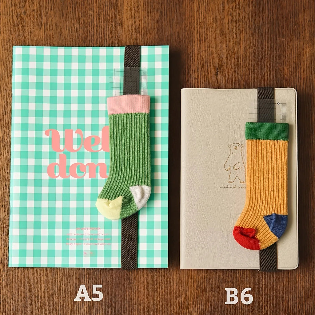 Japanese Retro Contrast-Color Sock-Style Pen Holder, Elastic Journal Binding Strap with Ruler, Portable Pen Organizer, Book Band Oasis Select