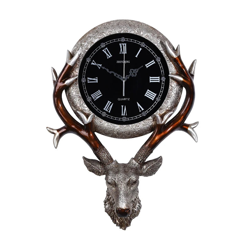 European Clock Living Room Creative Retro Deer Head Wall Clock Porch Home Silent Wall Clock Home Decor Living Room Decoration Oasis Select A 70cm X 50cm