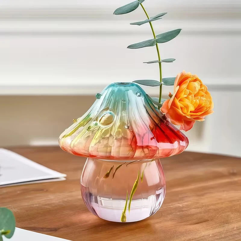 Colourful Glass Mushroom Vase For Plant Display Home Decor Table Centerpiece Hydroponic Aromatherapy Vase Desktop Art Decoration Oasis Select
