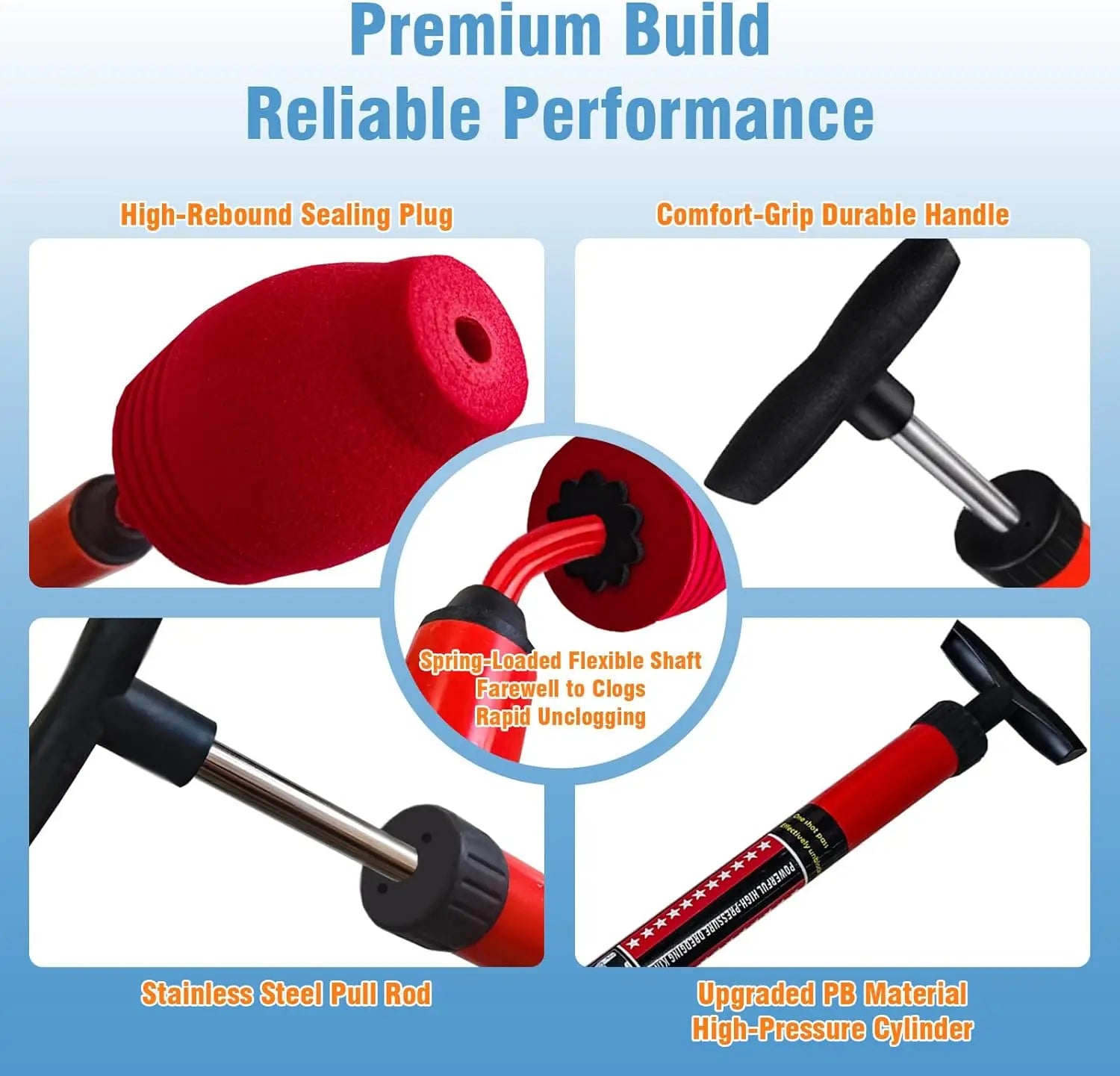 Toilet Plunger Powerful Pneumatic Drain for Clogged Toilets, Instant Unclogger for Paper & Waste, Safe for P Oasis Select