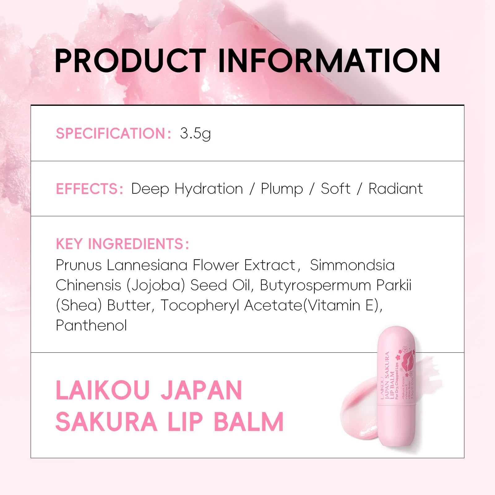 LAIKOU Sakura Lip Balm – Hydrating & Nourishing Lip Repair Lip Balm Oasis Select