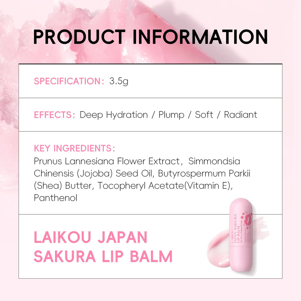 LAIKOU Sakura Lip Balm, Nourishing Hydrating Lip Care, Long-Lasting Moisturizer, Prevent Dry Cracked Lips, Daily Lip Repair Oasis Select