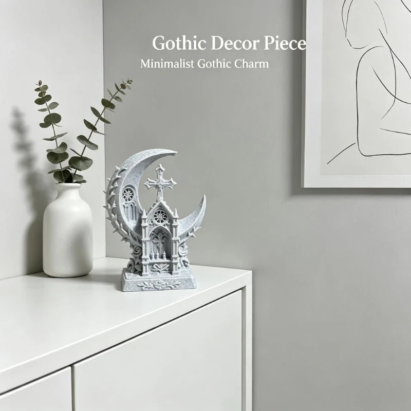 Gothic Moon Church Cross Statue 3D Printed Star Cathedral Art Sculpture Elegant Desktop Room Aesthetic Ornament Home Decor Gifts Oasis Select