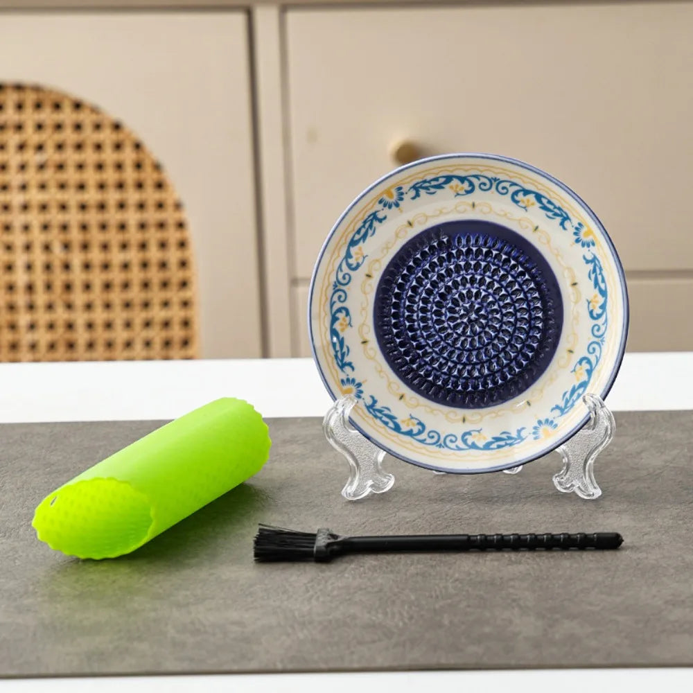 Ceramic Garlic Ginger Grater Plate with Brush & Peeler