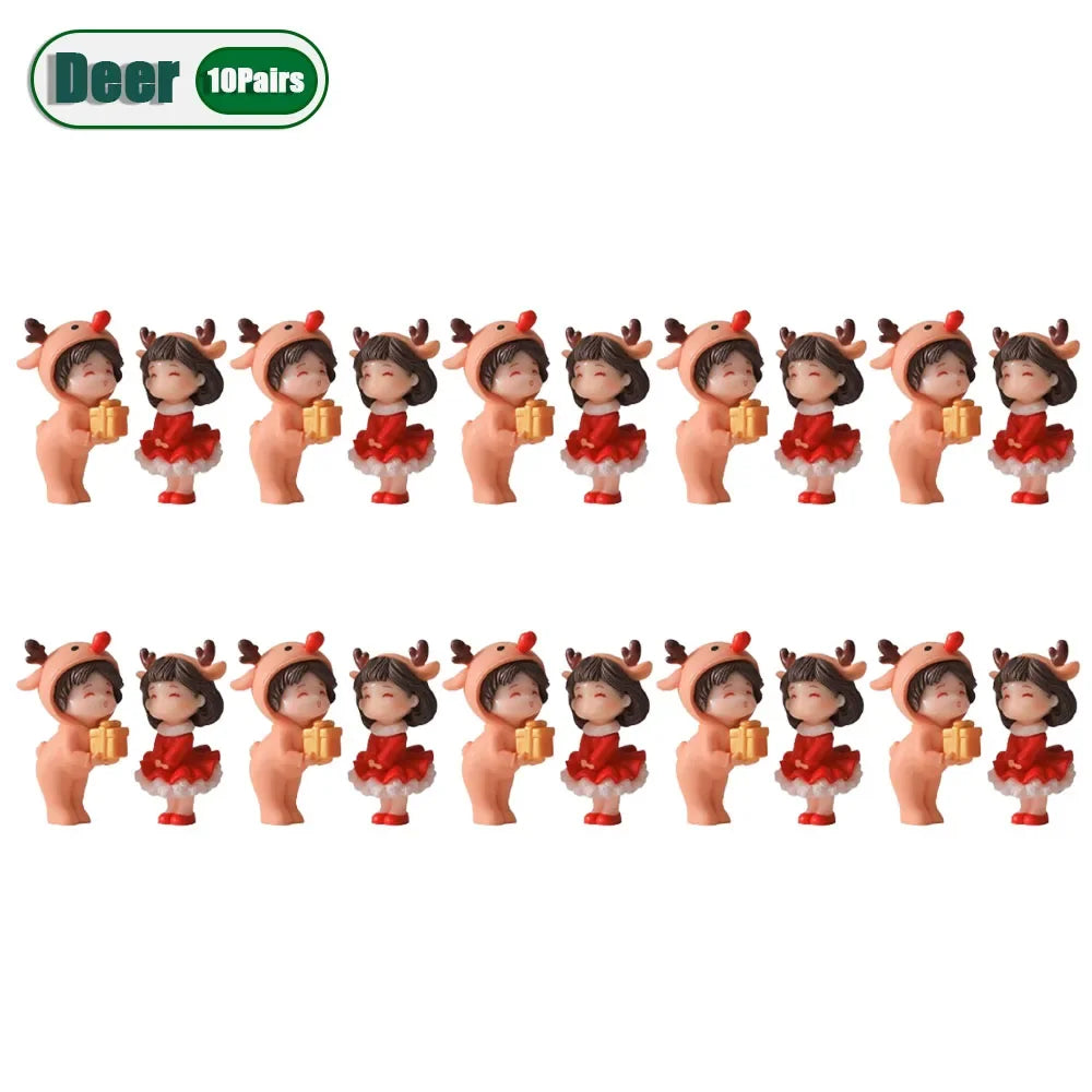 1-20Pairs Mini Christmas Couple Dolls DIY Christmas Decoration Accessories Cute Christmas Couple Dolls Desktop Ornaments Oasis Select Deer-10Pairs As Shown