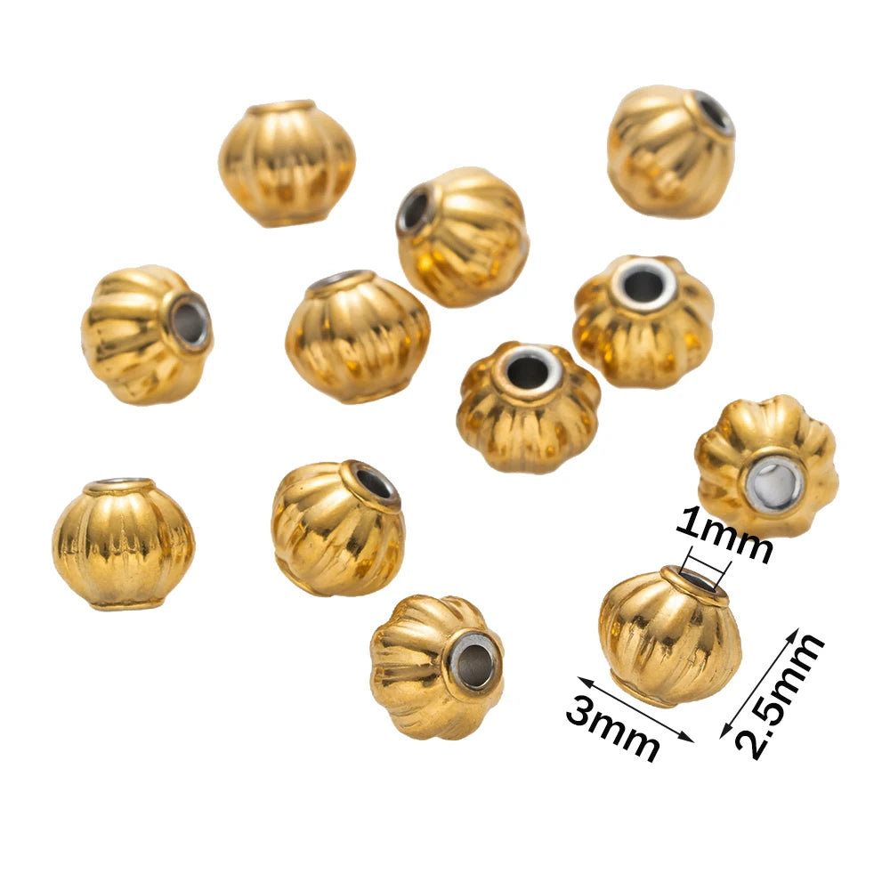 20pcs 3/4/5/6mm Stainless Steel Corrugated Pumpkin Round Beads Metal Spacer for DIY Braceket Necklace Craft Jewelry Making Oasis Select Gold 3mm