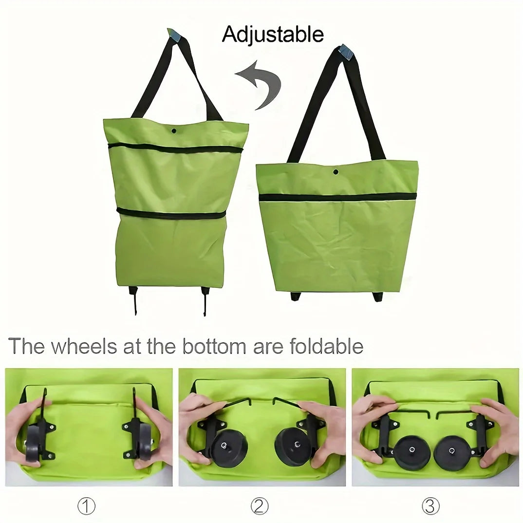 1pc Foldable Handbag, Small Trolley Large Supermarket Shopping Bag, Hand-drawn Grocery Cart Portable Bag Oasis Select