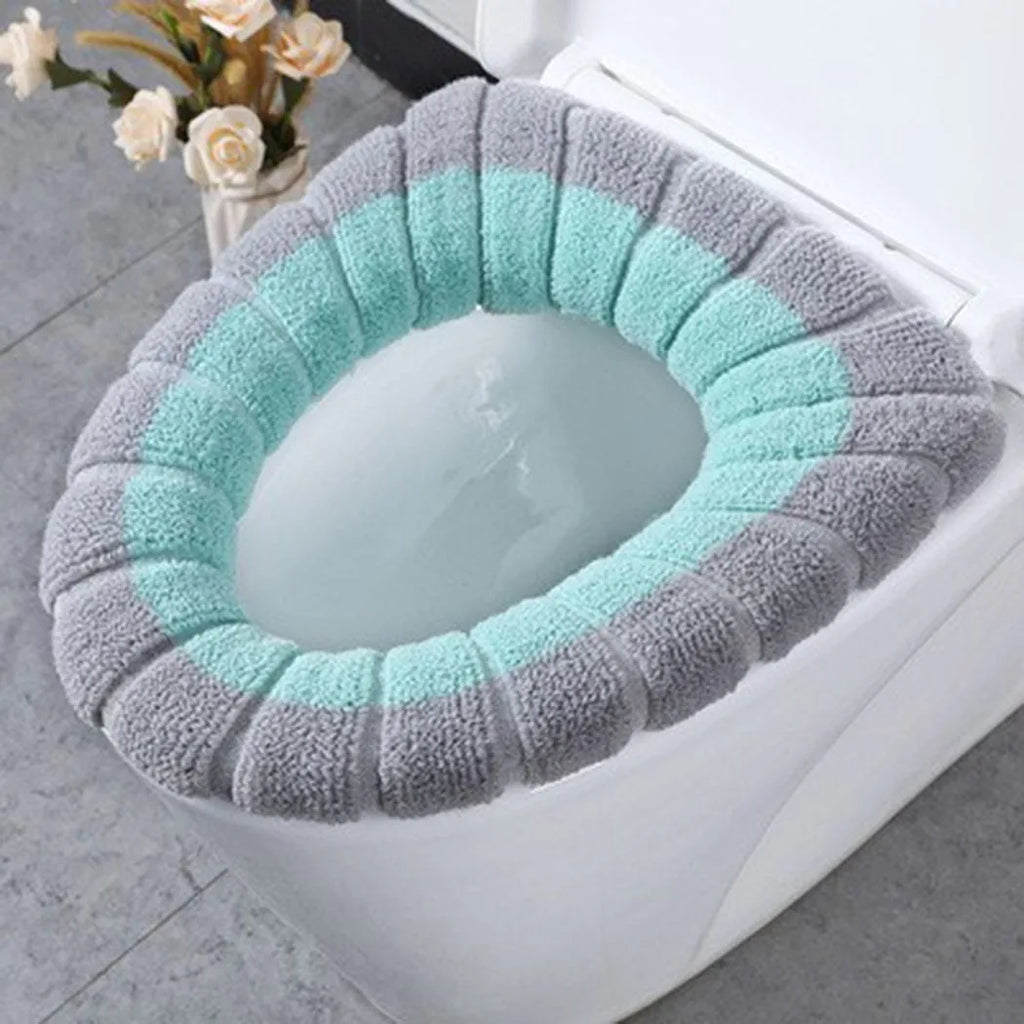 1Pcs Bathroom Toilet Seat Cover Mat Washable Warmer Bathroom Toilet Cushion With Handle Thicker Soft Knitting Closestool Pad Oasis Select Gray Green
