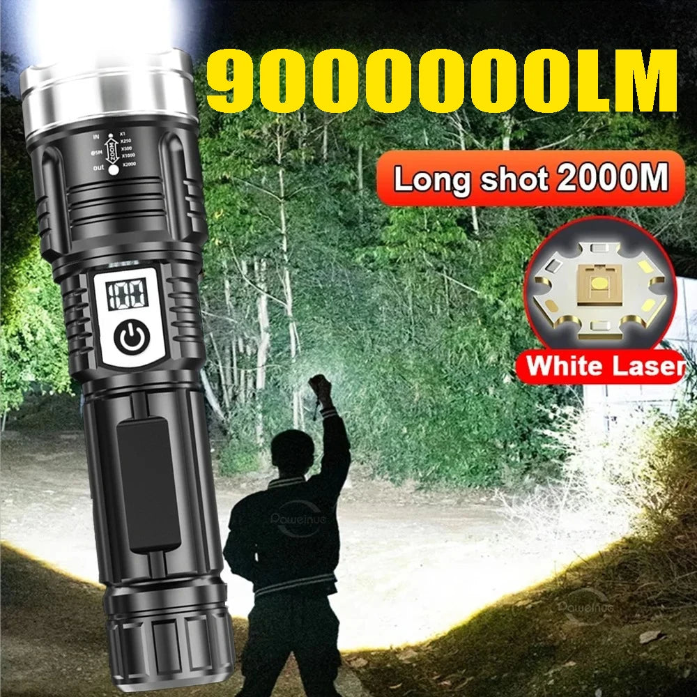 High Power 200000LM LED Flashlight Built-in Battery Type-C Rechargeable Strong Light Torch Outdoor Camping Hiking Emergency Lamp Oasis Select