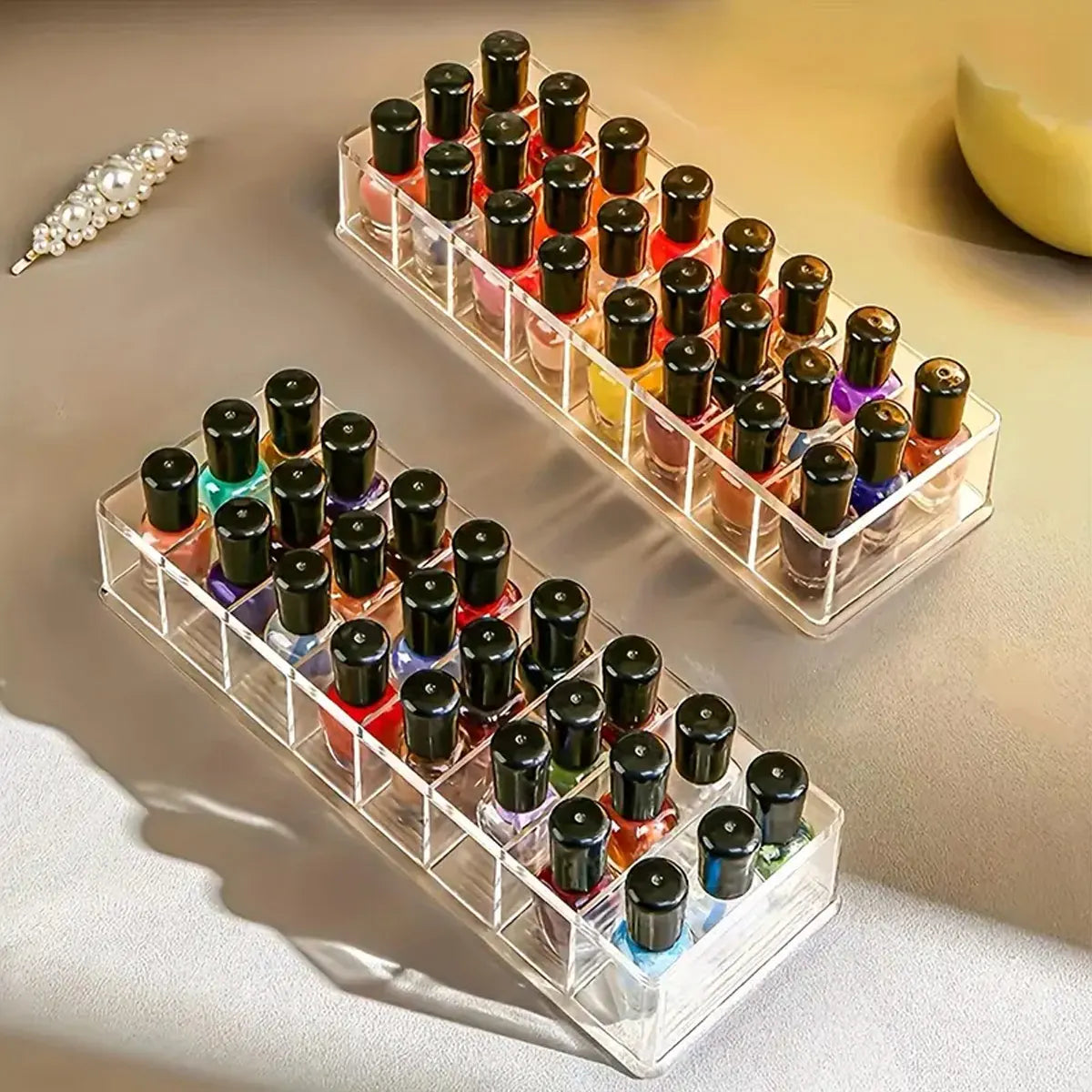 1pc,Transparent nail polish storage box, suitable for table top finishing container of nail salon, cosmetics storage display Oasis Select