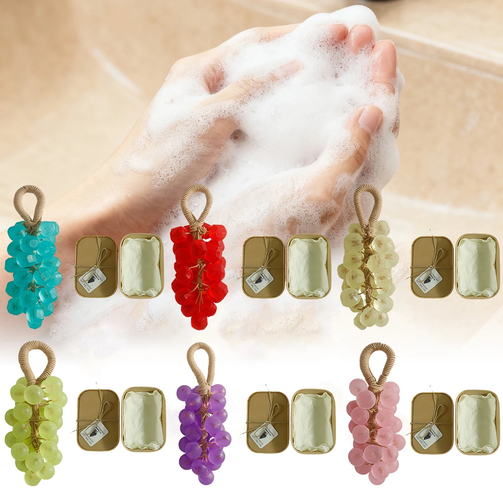 Grape Handmade Soap Facial Body Cleaning Exfoliation Brighten Moisturizing Skin Fruity Fragrance Creative DIY Crystal Grape Soap Oasis Select