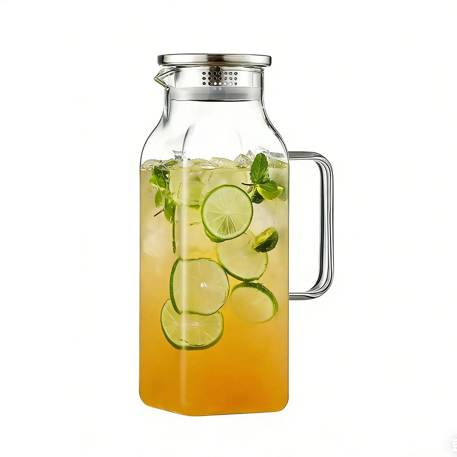Glass Drink Pitcher 2L Beverage Jug with Handle and Lid Household Tea Pitcher for Tea Coffee Juice Milk Lemonade Refrigerator Oasis Select