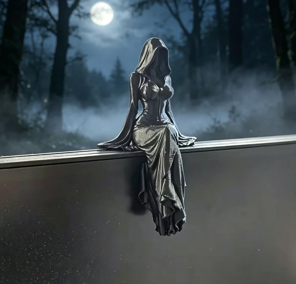 Gothic Faceless Sitting Lady Statue Black Desktop Ornament Dark Queen Figure Decor for Home Office Shelf Halloween Party Oasis Select