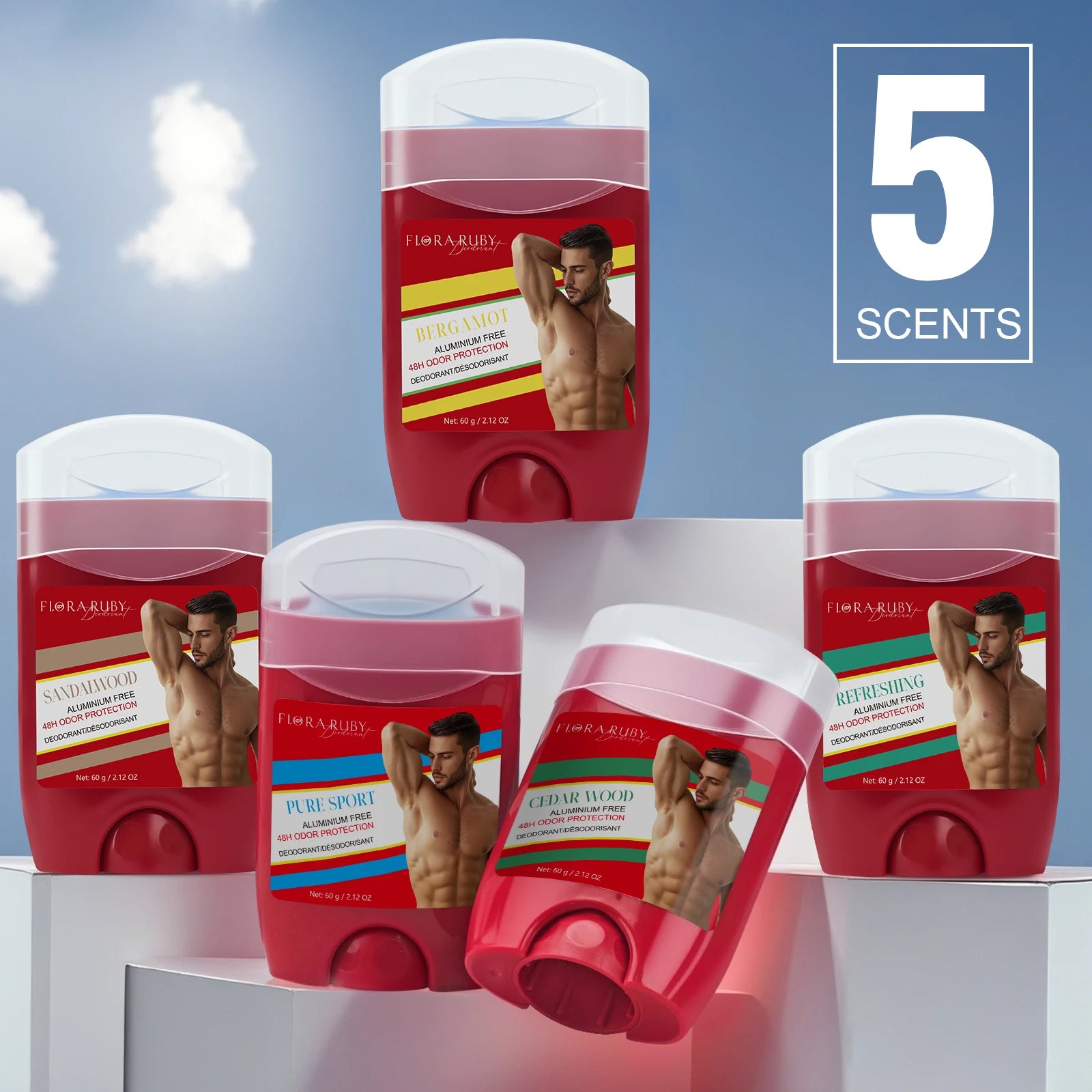 Men Sandalwood Deodorant Stick Sweating Keep Drying Lasting Fragrance Remove Armpit Odor Underarm Refresh Sticks Refresh 5Pcs Oasis Select