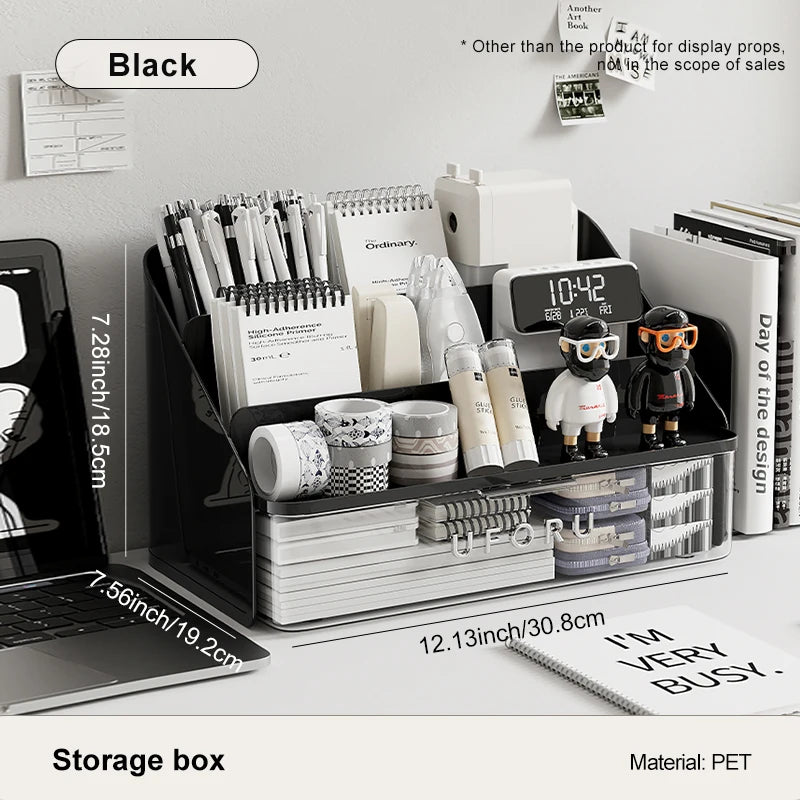 Desk organizer, student stationery drawer, home and office organizer with pen holder, multi-purpose storage box Oasis Select black