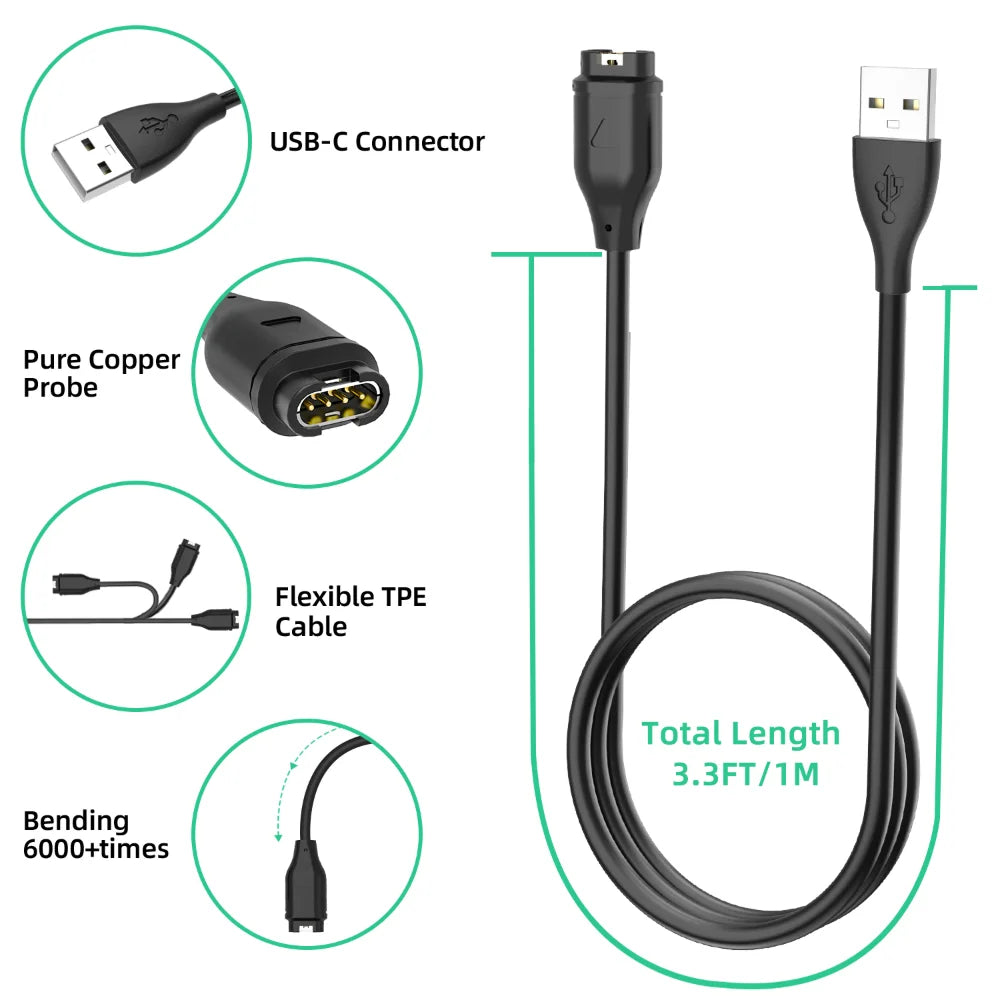 Garmin Fenix Smartwatch Replacement Charger USB-C Cable 3.3ft Smartwatch Charger Cable Oasis Select