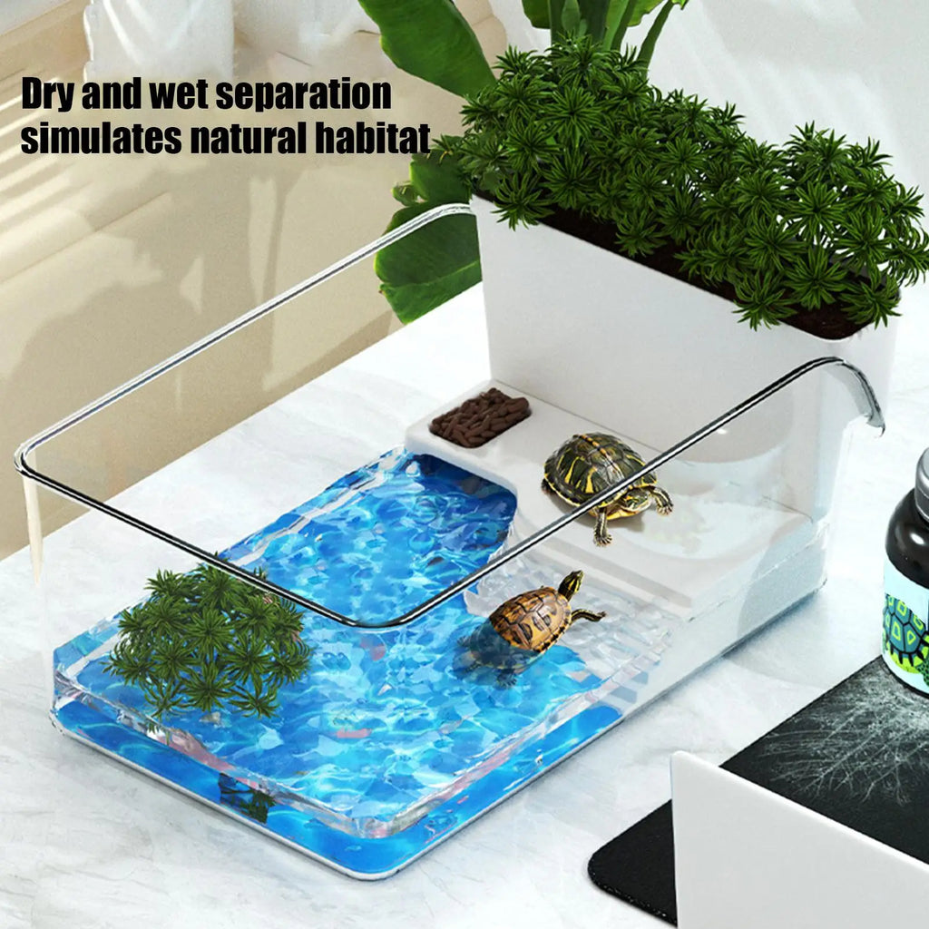 Aquatic Turtle Tank Reptile Habitat Box Transparent Small Tortoise Breeding Box for Reptile Crab School Science Class Nature Oasis Select