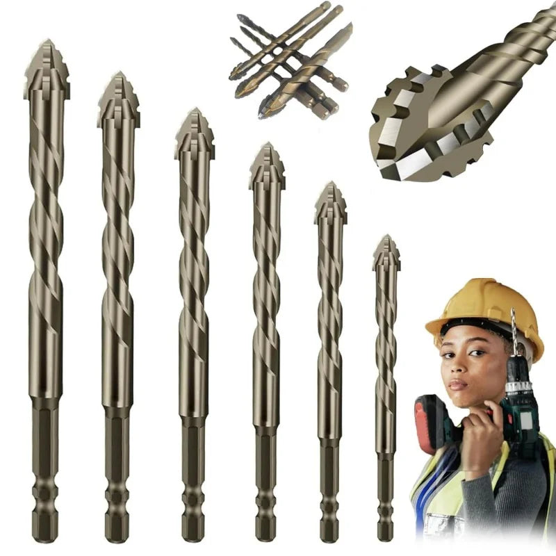 4pcs Concrete Drill Bit Kit Tungsten Carbide Drill Hard Alloy Cross Drill Bits Set for Glass Plastic Wood Brick Puncher Oasis Select