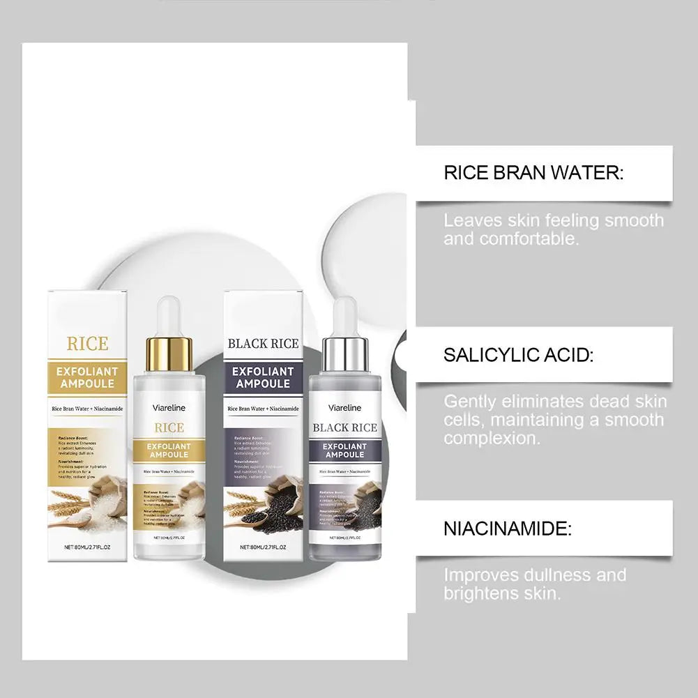 Black & White Rice Exfoliant Ampoule, White & Black Rice Exfoliating Essence Serum with Hyaluronic Acid, Deep Hydration Skincare Oasis Select