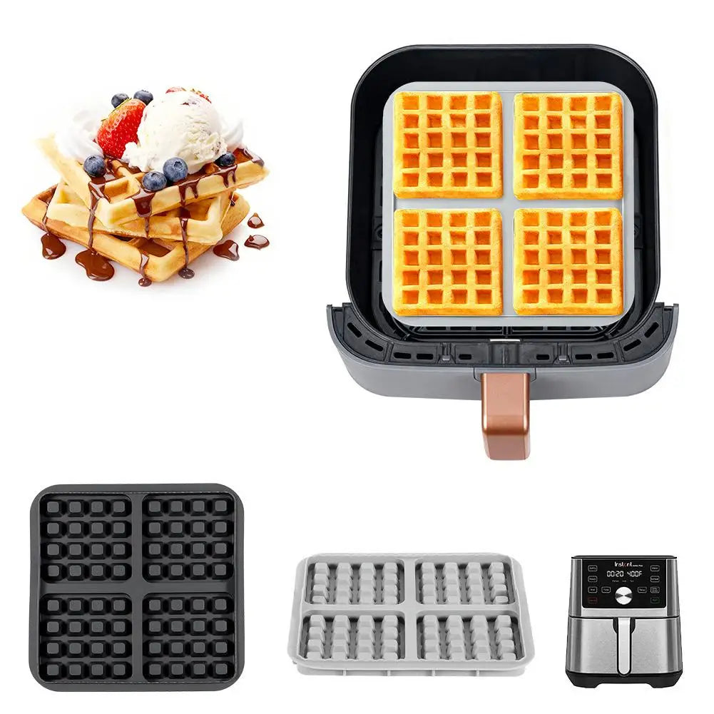 Air Fryer Silicone Waffle Maker Mold Square Reusable Non-stick Easy Release Biscuit Pancake Waffle Baking Mold Kitchen Accessory Oasis Select
